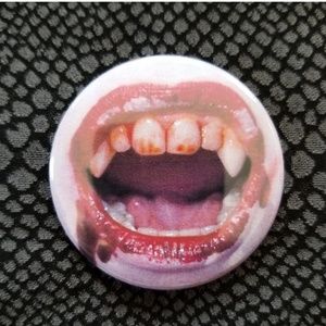 2.25 inch vampire teeth button badge pin